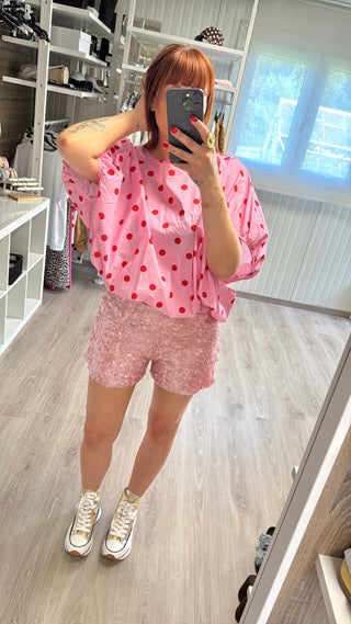 Blouse à pois rose/rouge