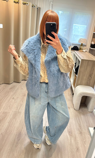 Veste fourrure sans manches bleu tendre