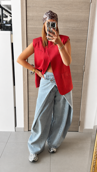 Blazer asymétrique rayé rouge