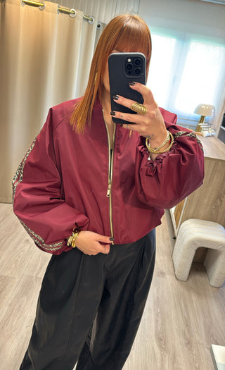 Veste/bomber bordeaux bandes léopard