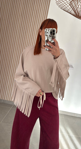 Sweat à franges beige