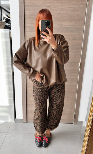 Sweat similicuir moka/camel