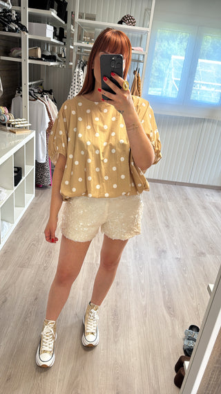 Short en sequins écru