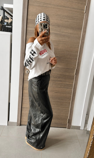 Pantalon similicuir noir et ceinture