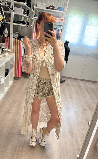 Long gilet crochet bohème