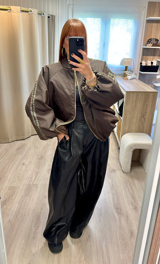 Veste/bomber marron bandes léopard