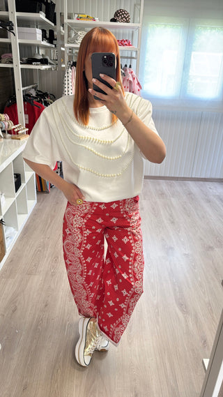 Pantalon barrel bandana rouge