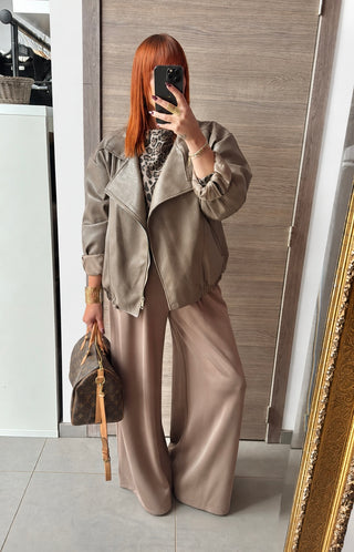Veste similicuir grainé taupe