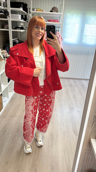 Perfecto oversize en jean rouge