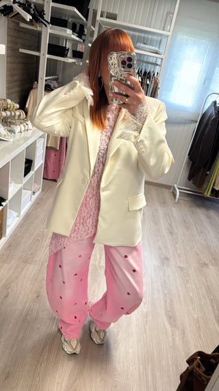Blazer manches dentelle écru