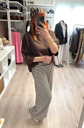 Pantalon texturé écru & marron
