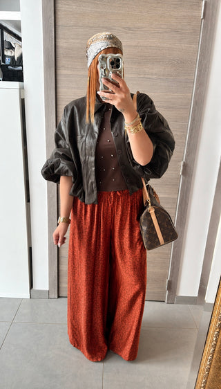 Pantalon fluide léopard terracota