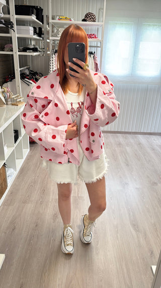 Perfecto oversize rose à pois rouges