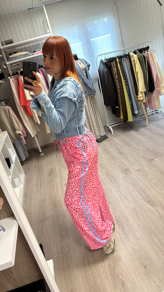 Pantalon/jogging léopard rose bandes bleues