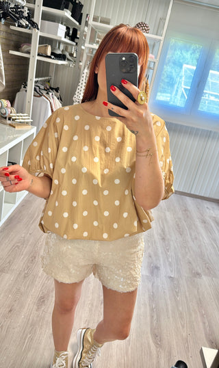 Blouse à pois beige/blanc