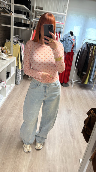Jean barrel à strass