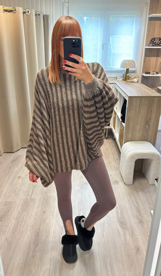 Pull oversize ligné marron/taupe