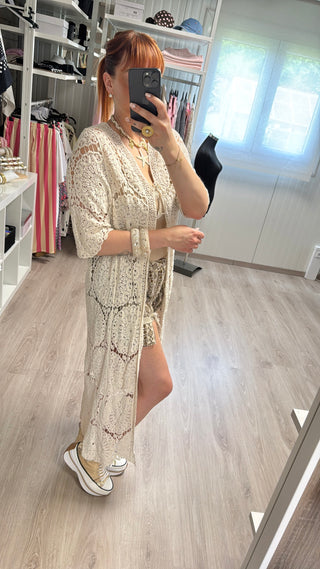 Long gilet crochet bohème
