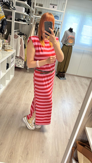 Précommande Robe marinière rose/rouge