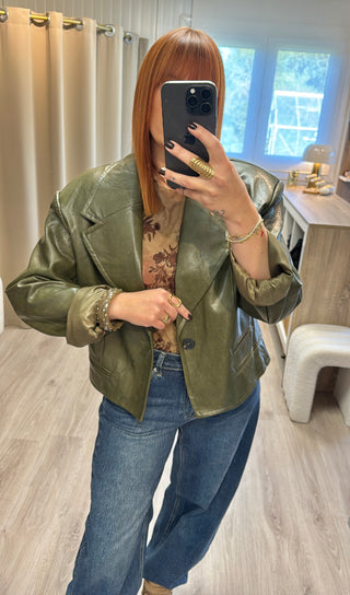 Veste similicuir Kaki