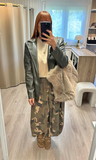 Blazer asymétrique similicuir kaki