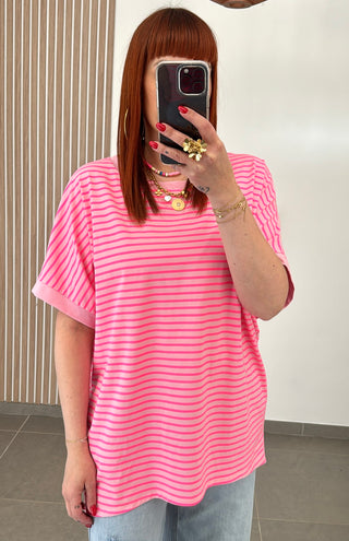 T-shirt ligné rose