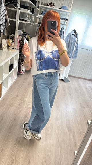 Jean barrel bicolore