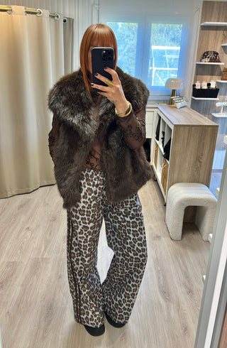Veste fourrure sans manches marron
