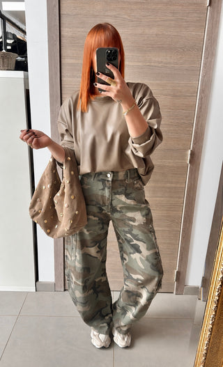 Sweat similicuir taupe
