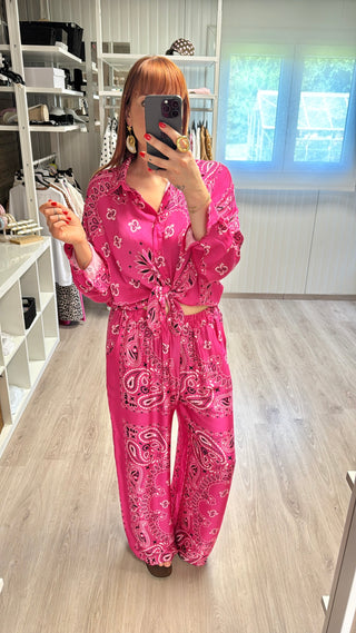 Ensemble bandana fuchsia (chemise et pantalon)