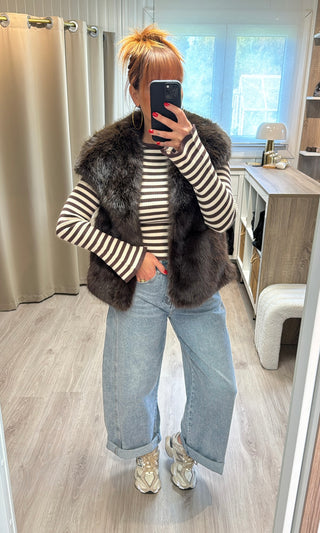 Pull chaussette ligné marron et beige