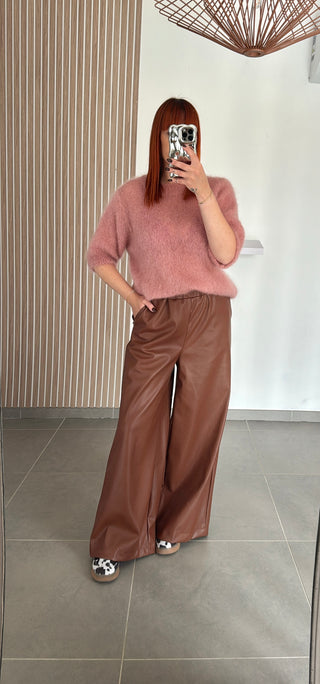 Pantalon en similicuir camel