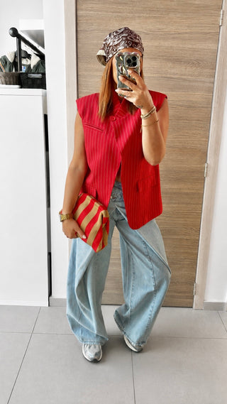 Blazer asymétrique rayé rouge