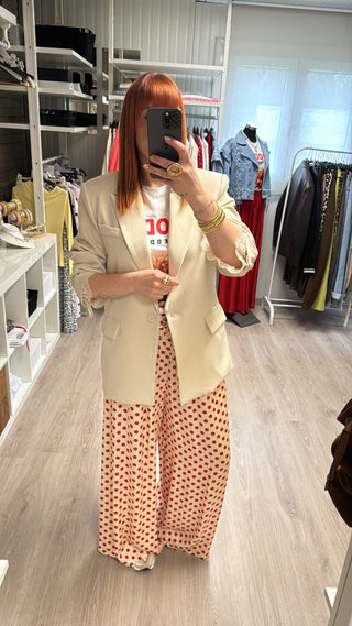 Blazer manches dentelle beige