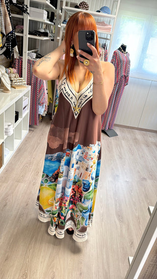 Longue robe Santorin marron