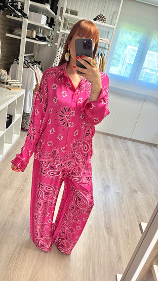 Ensemble bandana fuchsia (chemise et pantalon)