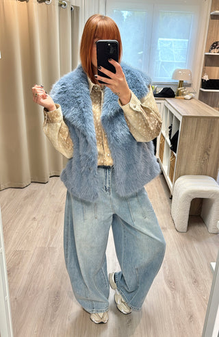 Veste fourrure sans manches bleu tendre