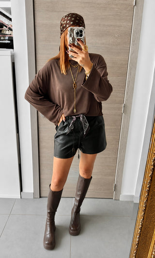 Blouse asymétrique marron dentelle