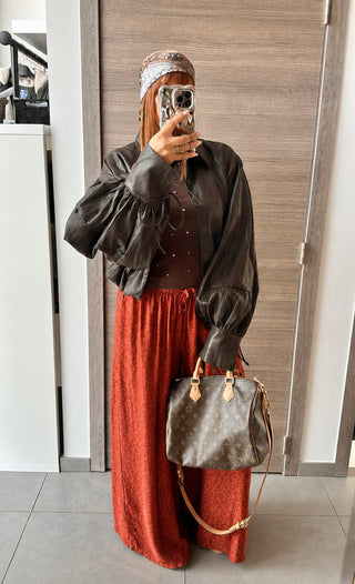 Pantalon fluide léopard terracota