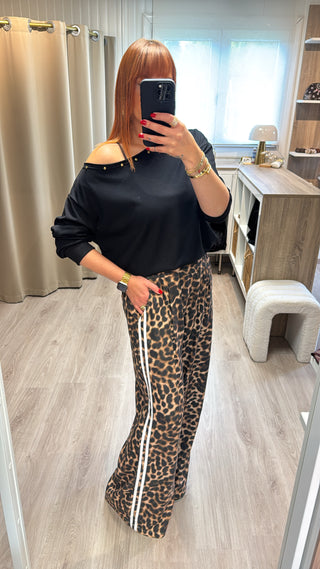 Pantalon léopard bandes blanches
