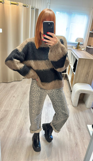 Pull ligné marron/noir