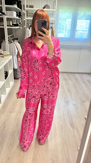 Ensemble bandana fuchsia (chemise et pantalon)