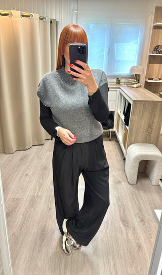 Pantalon de tailleur noir Wide leg