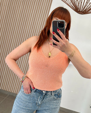 Top pailletté orange