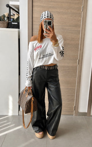 Pantalon similicuir noir et ceinture