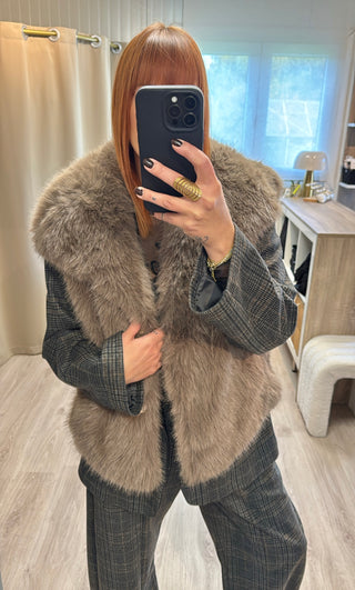 Veste fourrure sans manches taupe