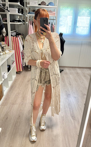 Long gilet crochet bohème