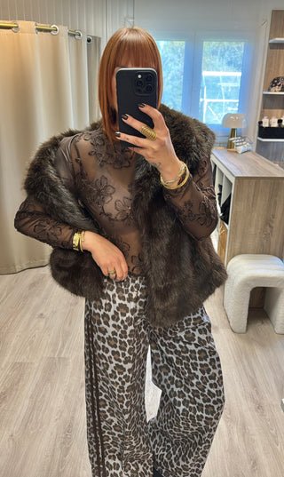 Veste fourrure sans manches marron