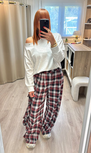Pantalon Lumina à carreaux et volants