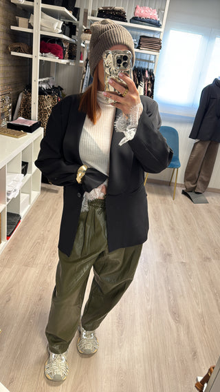 Pantalon barrel similicuir kaki